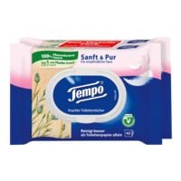 Tempo dubbelpak vochtige toiletpapier zacht & puur 1-laag, wit - 2x42 doekjes