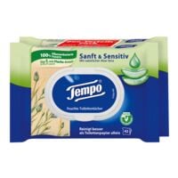 Tempo dubbelpak vochtige toiletpapier Sanft & Sensitiv 1-laag, wit - 2x42 doekjes