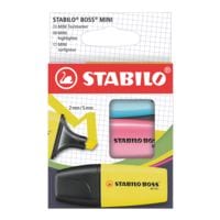 3x STABILO Markeerstift Boss® mini geel / blauw / roze, schuine punt