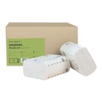 Papieren handdoekjes Green Hygiene Ingeborg CO₂-neutrale productie 2-laags, hoogwit, 21 cm x 24 cm van gerecycleerd-tissue van 100% oud papier met I-vouw - 3000 bladen (totaal)