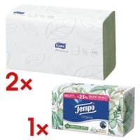 2x Papieren handdoekjes Tork ZigZag 2-laags, groen, 25 cm x 23 cm van tissue met Z-vouw - 7500 bladen (totaal) incl. Zakdoekdoos Original 100 zakdoeken