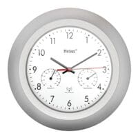 Mebus Radiogestuurde wandklok met thermometer en hygrometer 19450  30 cm zilverkleurig