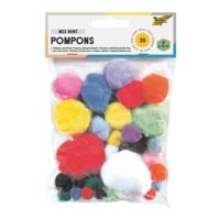 folia Pak met 30 pompons MIX BONT 1 - 5 cm - 10 kleuren