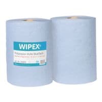 WIPEX Pak van 2 papieren poetsdoekrollen BlueTech blauw 3-laags 38 x 36 cm (2 x 500 vellen)