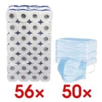 OTTO Office Toiletpapier 3-laags, wit - 56 rollen (7 pakken  8 rollen) incl. 50 stuks mondbescherming type II masker HYGOSTAR, 3-laags, blauw