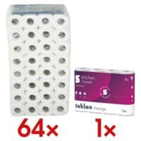 WIPEX Toiletpapier PoFessionell 2-laags, wit - 64 rollen (1 pak  64 rollen) incl. Keukenrollen 3-laags, 4 rollen