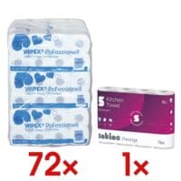WIPEX Toiletpapier 3-laags, extra wit - 72 rollen (9 pakken  8 rollen) incl. Keukenrollen 3-laags, 4 rollen