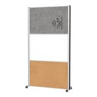 MAUL Scheidingswand MAULconnecto 1 akoestisch paneel + 1 whiteboardpaneel + 1 kurk prikbordpaneel met rolvoet