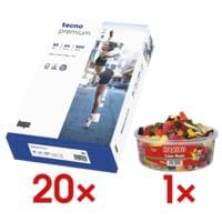 20x Multifunctioneel printpapier A4 tecno Premium - 10000 bladen (totaal) incl. Fruitgom Color-Rado party box 750 g