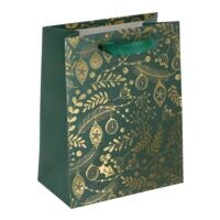 SIGEL Pak van 5 kerstcadeauzakjes Golden ornaments on green 18 x 23 cm