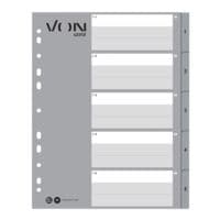 VON by Leitz tabbladen extra breed, 1-5 5-delig, grijs / nkleurige tabs