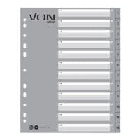 VON by Leitz tabbladen extra breed, 1-12 12-delig, grijs / nkleurige tabs