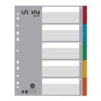 VON by Leitz tabbladen extra breed, 1-5 5-delig, grijs / meerkleurige tabs, karton