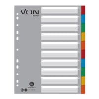 VON by Leitz tabbladen extra breed, 1-10 10-delig, grijs / meerkleurige tabs, karton