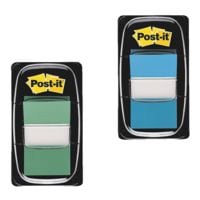 2x Post-it Index herkleefbare markeerstroken Index 43,2 x 25,4 mm, kunststof groen en blauw