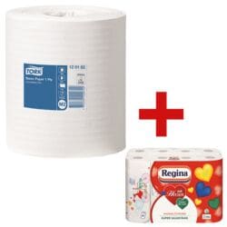 6 rollen papieren handdoekjes 1-laags (wit, niet geperforeerd, 20 cm x 300 m) incl. keukenrollen