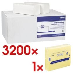 Papieren handdoekjes OTTO Office 2-laags, hoogwit, 25 cm x 23 cm van tissue met Z-vouw - 3200 bladen (totaal) incl. Professionele stofdoek 25 stuks �Duster Plus�