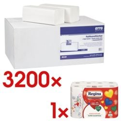 Papieren handdoekjes OTTO Office 2-laags, hoogwit, 25 cm x 23 cm van tissue met Z-vouw - 3200 bladen (totaal) incl. Keukenrollen Mit Herzen 3-laags, 8 rollen