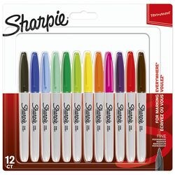 Sharpie set permanente markers 12 kleuren fijn - ronde punt, Lijndikte 1 mm