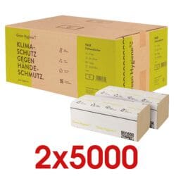 2x Papieren handdoekjes Green Hygiene Falk  1-laag, natuur, 25 cm x 23 cm van gerecycleerd-tissue van 100% oud papier met Z-vouw - 10000 bladen (totaal)