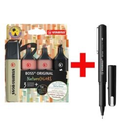 4x STABILO Markeerstift BOSS ORIGINAL NatureCOLORS schuine punt incl. Fineliner »dr!ver« 0,4 mm (F) zwart