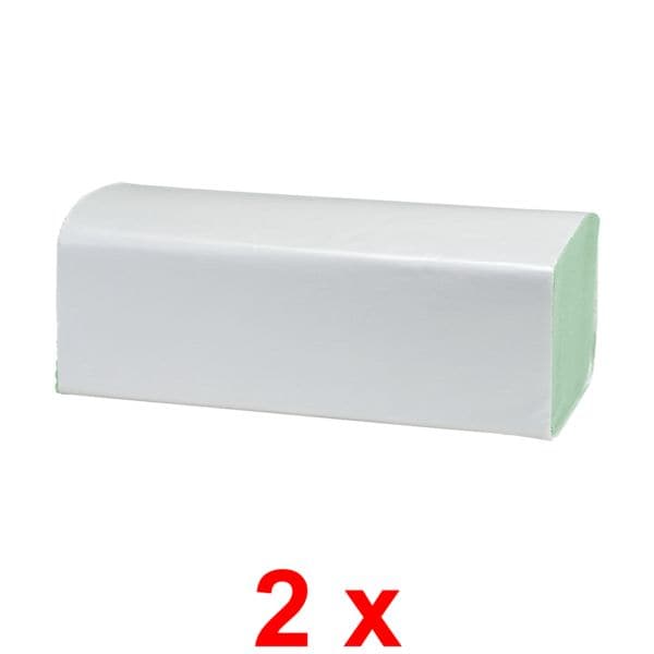 2x Papieren handdoekjes OTTO Office standaard 2-laags, groen, 25 cm x 23 cm van gerecycleerd papier met Z-vouw - 6400 bladen (totaal)