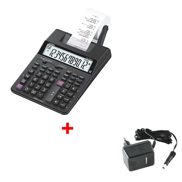 CASIO Bureaurekenmachine met printer HR-150RCE incl. adapter voor bureaurekenmachines HR-150TER / HR-8TER / HR-200TEC / HR-150TEC en HR-8TEC