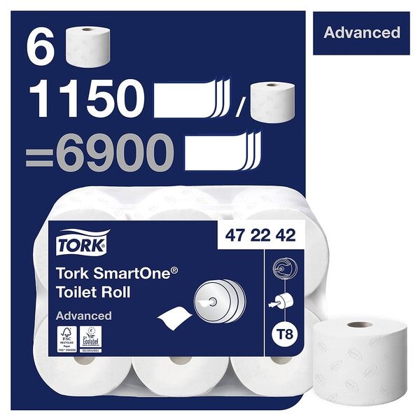 Tork Toiletpapier 472242 T8 Systeem 2-laags, wit - 6 Jumbo-rollen
