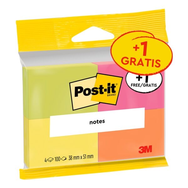 4x Post-it Notes blok herkleefbare notes  Notes 6812P 5,1 x 3,8 cm, 400 bladen (totaal), gesorteerd in kleuren