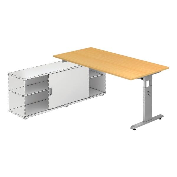 HAMMERBACHER Bureau OSE16 Alicante 160 cm, L-onderstel zilverkleur