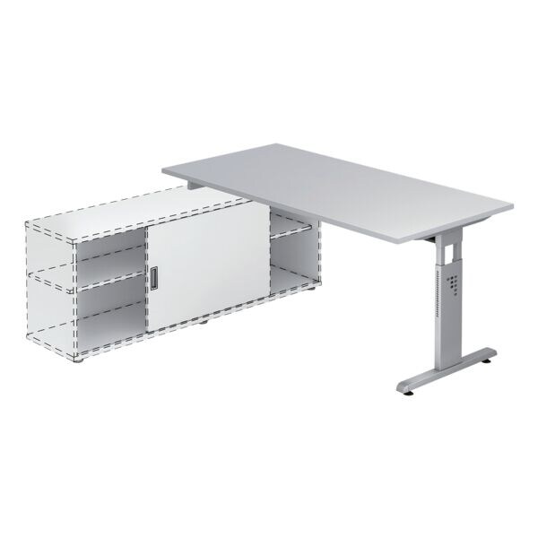 HAMMERBACHER Bureau OSE16 Alicante 160 cm, L-onderstel zilverkleur