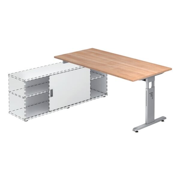 HAMMERBACHER Bureau OSE16 Alicante 160 cm, L-onderstel zilverkleur