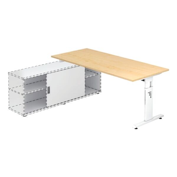 HAMMERBACHER Bureau OSE19 Alicante 180 cm, L-onderstel wit
