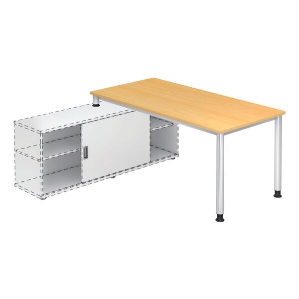 HAMMERBACHER Bureau HSE16 Alicante 160 cm, 4 poten zilverkleur