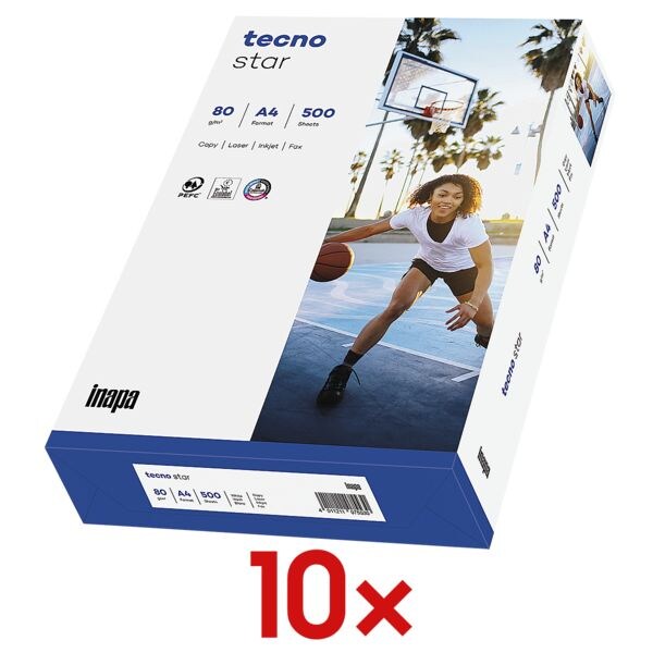 10x Kopieerpapier A4 Inapa tecno star - 5000 bladen (totaal), 80g/m