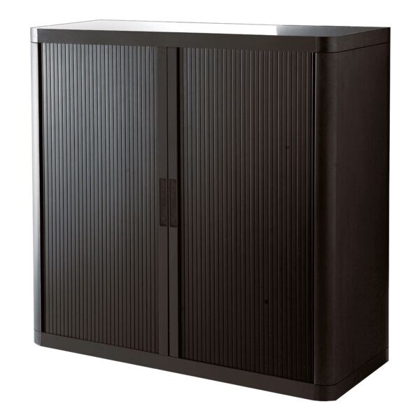 easyOffice kast met roldeuren zwart met gekleurde grepen, 110 x 104 cm, afsluitbaar