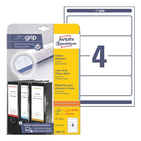 Avery Zweckform L6061-100 ordnerrugetiketten 59 x 192 mm - 120 stuks permanent plakkend
