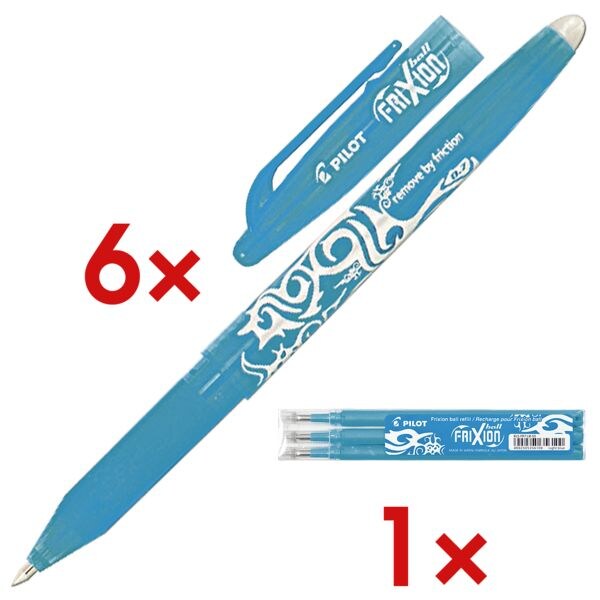 6x Rollerbalpen Pilot FriXion Ball 0.7, uitgumbaar incl. Pak met 3 rollerballvullingen Frixion