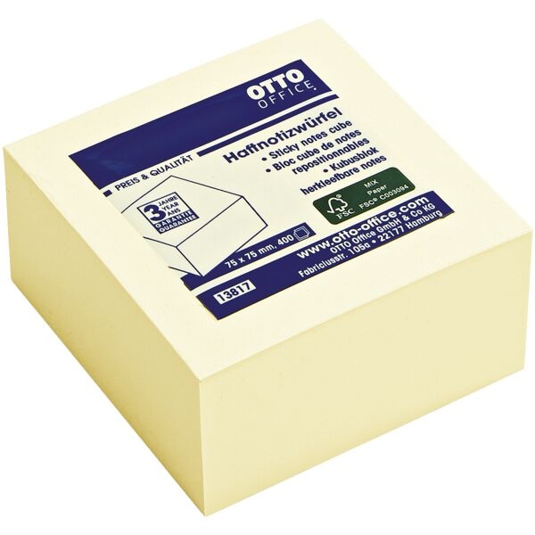 OTTO Office Kubus herkleefbare notes geel 75x75 mm 400 blaadjes