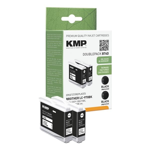 KMP Pak van 2 inktpatronen vervangt Brother LC-970Bk zwart