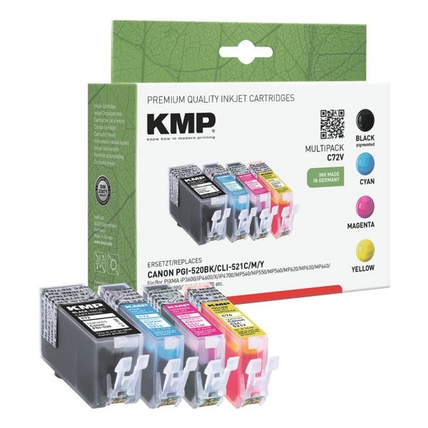 KMP Inktpatronenset vervangt   Canon PGI-520 BK/CLI-521C/M/Y