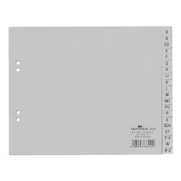 Durable tabbladen, A4 halve hoogte, A-Z 20-delig, grijs, kunststof