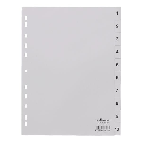 Durable tabbladen, A4, 1-10 10-delig, grijs, kunststof