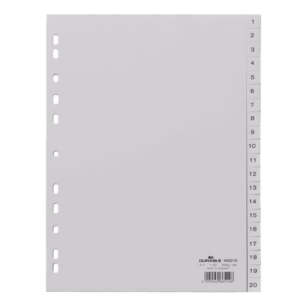 Durable tabbladen, A4, 1-20 20-delig, grijs, kunststof