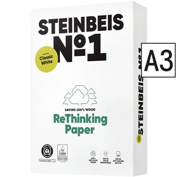 Gerecycleerd papier A3 Steinbeis Classic White - 500 bladen (totaal), 80g/m