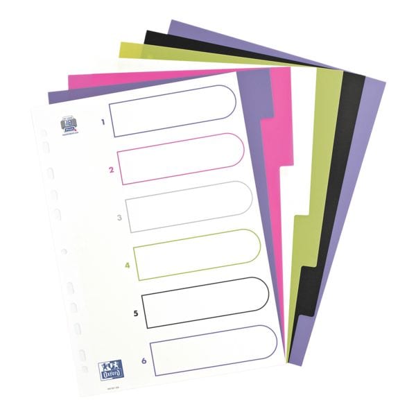 Oxford tabbladen myColour, A4, blanco 6-delig, wit / meerkleurige tabs, kunststof