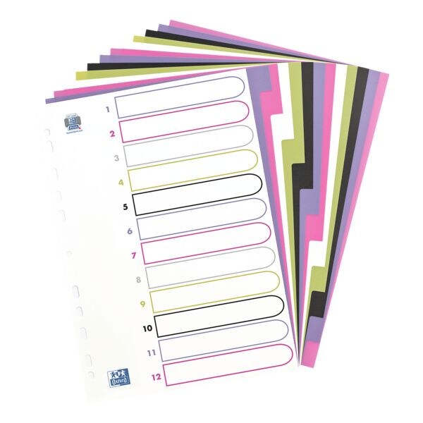 Oxford tabbladen myColour, A4, blanco 12-delig, wit / meerkleurige tabs, kunststof