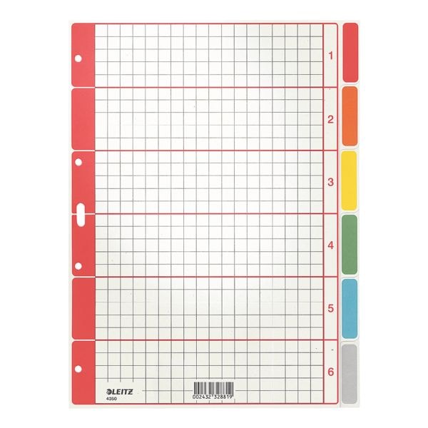 LEITZ tabbladen 4350, A4, blanco 6-delig, meerkleurig, gerecycleerd karton