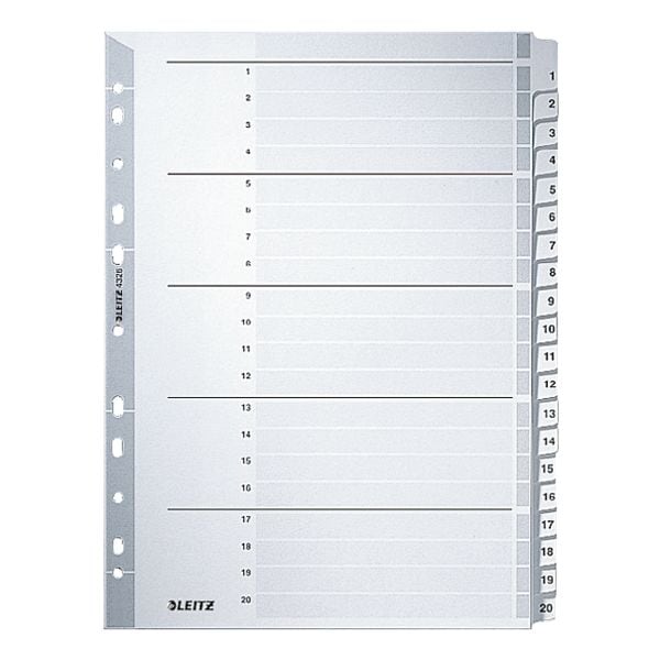LEITZ tabbladen 4326, A4, 1-20 20-delig, wit, karton