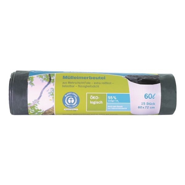 Secolan afvalzakken gerecycled 60 L donkergroen/zwart 15 stuk(s)